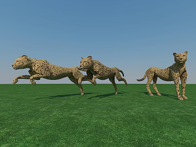 Three Active Reptiles On Green Grass Field Two Running One Standing 3d model
