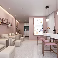 Beauty Hair Salon Interior Design With Pink Walls Sofas Pendant Lights And White Counter