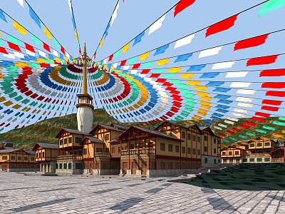 Tibetan Commercial Street Tibetan White Pagoda Baima Tibetan Architecture Ethnic Homestay Ethnic Hotel 3d model
