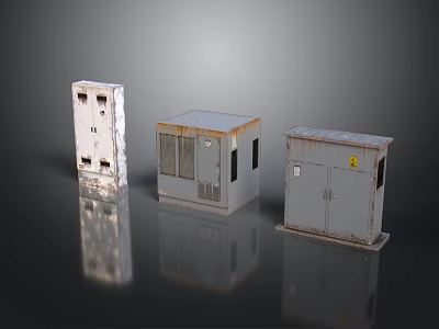 Industrial Metal Enclosures With Different Designs Gray White Rusted Details And Windows 3d model