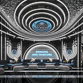Modern KTV Lounge Interior With Neon Lights Circular Ceiling And Sofa Seating For Singing Dancing