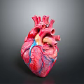Anatomical Human Heart Model With Detailed Vascular Structure And Red Blue Tissues