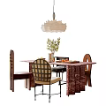 Modern Restaurant Interior With Dining Table Chairs Pendant Light And Potted Plant