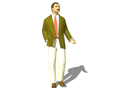 Man in Green Blazer Red Tie White Trousers and Brown Shoes Standing 3d model