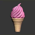 Pink Swirl Ice Cream In Waffle Cone With Creamy Texture And Vibrant Color