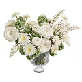 Beautiful White Carnations And Dahlias Floral Arrangement With Green Foliage In Vase For Home Decor
