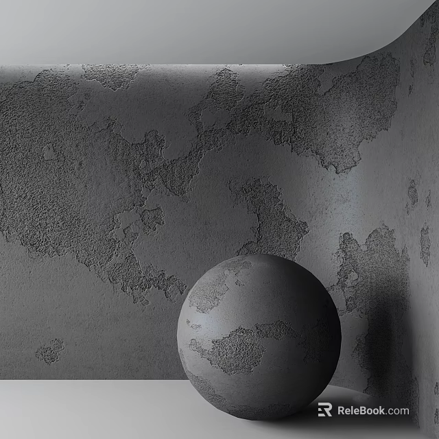 Gray Textured Wall Component With Sphere And Mottled Surface Detail 3d model 