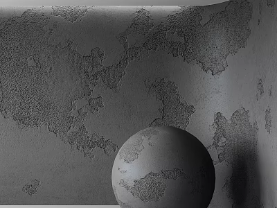 Gray Textured Wall Component With Sphere And Mottled Surface Detail 3d model
