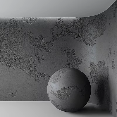 Gray Textured Wall Component With Sphere And Mottled Surface Detail 3d model