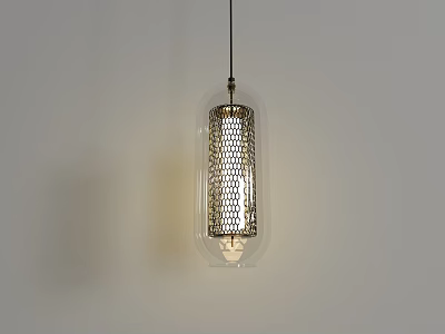 Modern Metal Mesh Chandelier With Transparent Glass Shade And Warm Lighting 3d model