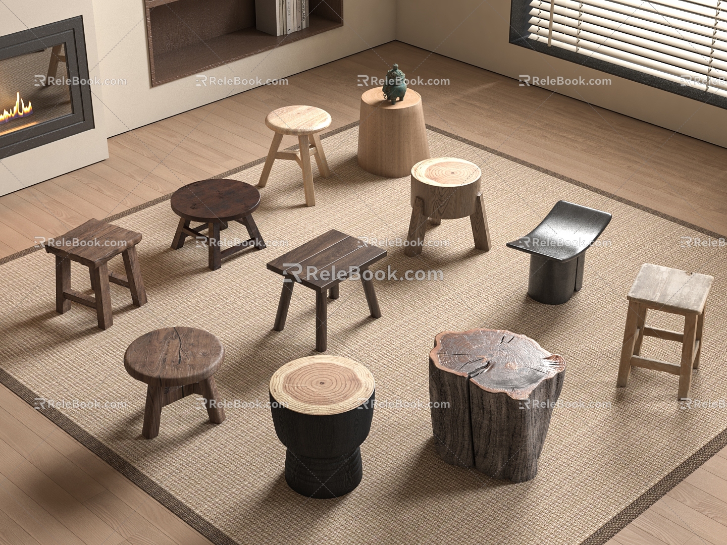 Solid Wood Stool Round Stool Stool Solid Wood Stool Tea Stool Wooden Pier 3d model