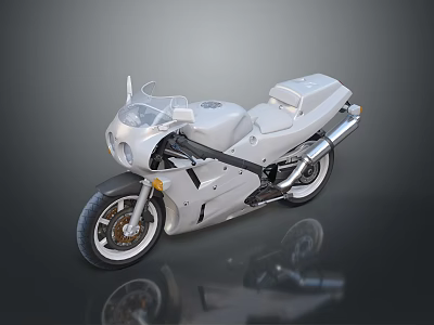 Silver Sport Motorcycle With Sleek Design Windshield And Reflective Surface 3d model