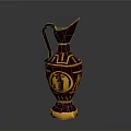 Artistic Ceramic Jug Sculpture With Carved Figures Geometric Patterns And Decorative Base