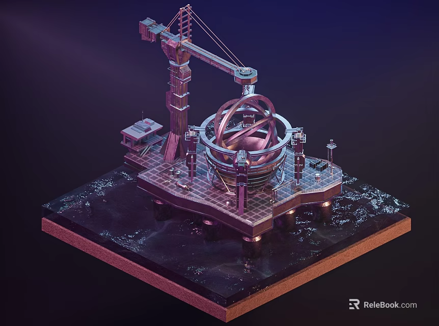Heavy Duty Industrial Equipment With Crane Mechanical Structure And Platform Base 3d model 