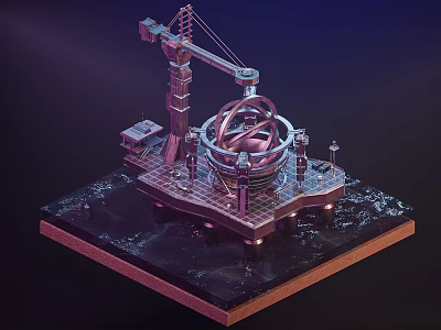 Heavy Duty Industrial Equipment With Crane Mechanical Structure And Platform Base 3d model