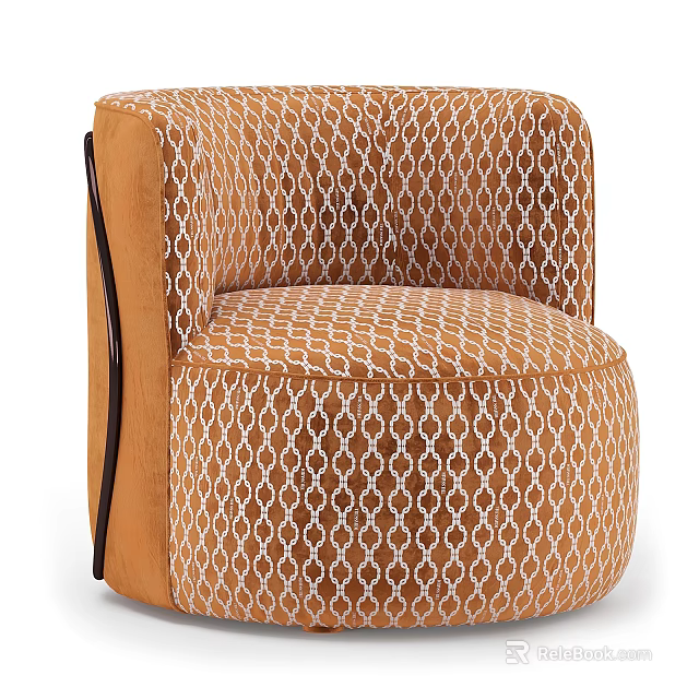 Stylish Orange Single Sofa With White Geometric Pattern And Curved Upholstered Design 3d model