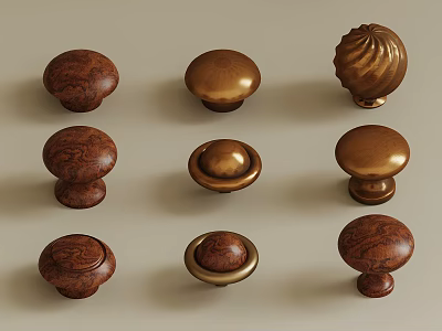 Decorative Wooden And Metal Knobs With Various Designs For Home Furniture Hardware 3d model