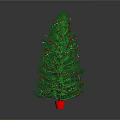 Green Christmas Tree Decorated With Red Gold Ornaments White Lights And Red Gift Box