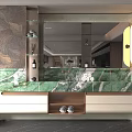 Modern Bathroom Vanity With Green Marble Countertop Mirror And Storage Cabinets