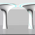 White Modern Pillars With Blue Circular Top Lights And Curved Side Accents In Gray Interior
