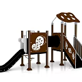 Outdoor Playground Equipment With Black Slide Climbing Elements And Brown Structure 3d model