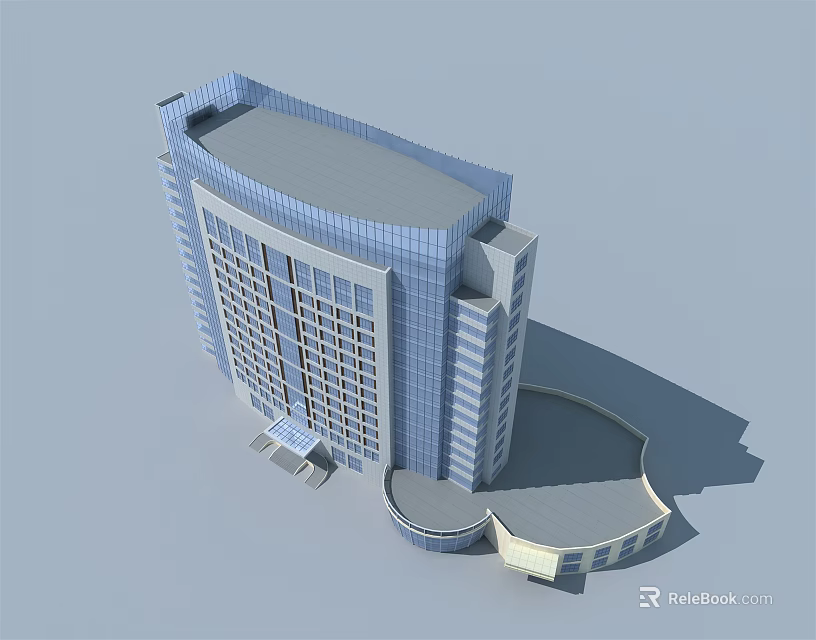 Modern Office Building With Glass Curtain Wall Curved Design And Podium Entrance 3d model 