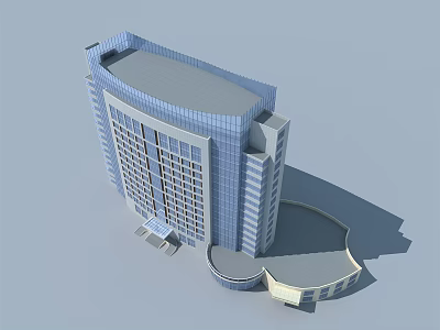 Modern Office Building With Glass Curtain Wall Curved Design And Podium Entrance 3d model