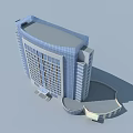 Modern Office Building With Glass Curtain Wall Curved Design And Podium Entrance