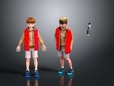 3D Character Models With Red Vest Brown Shirt Plaid Shorts And Camera Equipment 3d model
