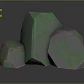 Three Irregular Wooden Stone Decorative Ornaments Featuring Green Gray Textures