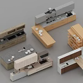 Various Modern Kitchen Cabinet Designs With Different Materials And Storage Units 3d model