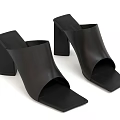 Black Leather Square Toe Block Heel Shoes with Stylish Slide Design for Women