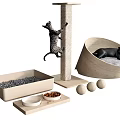 Cat Supplies Set With Scratching Post Bed Litter Box Bowls And Toy Balls