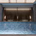 Modern SPA Sauna Interior Design With Swimming Pool Marble Walls And Green Plants