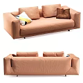 Light Brown Two Seater Sofa Featuring Geometric Pattern And Brown Cushions Modern Sleek Design 3d model
