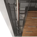 Modern Wooden Slatted Ceiling Design With Linear Panels And Recessed Lights 3d model