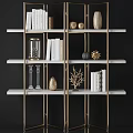 Elegant Modern Bookshelf Design With Gold Metal Frame Marble Shelves Books And Decorative Items