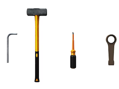 Essential Hardware Tools Set with Hammer Screwdriver Wrench and Hex Key for DIY Projects 3d model