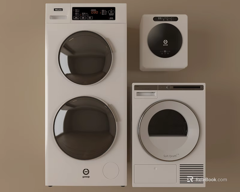 Modern Double Drum Washing Machine With Compact Dryer And Home Appliance Design 3d model 