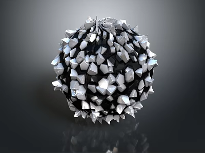 Black And White Geometric Sphere Sculpture With Metallic Spikes And Reflective Surface 3d model