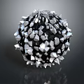 Black And White Geometric Sphere Sculpture With Metallic Spikes And Reflective Surface