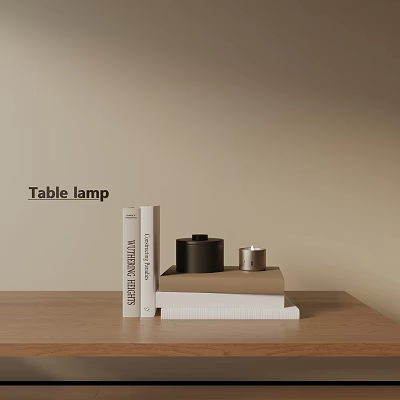 Decorative Ornament Combination Featuring Table Lamp Books Black Decor And Silver Candle On Wooden Table 3d model