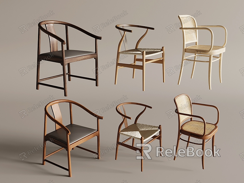 Quiet Dining Chair Rattan Single Chair Leisure Chair Armrest Dining Chair Solid Wood Circle Chair model