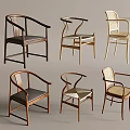 Various Design Dining Chairs With Wooden Frames Woven Seats And Backrests 3d model