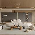 Modern Living Room Interior With Comfortable Sofa Wooden Coffee Table Floor Lamp And Potted Plant