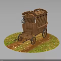 Vintage Wooden Cart With Classic Design On Grassy Ground And Dirt Trail
