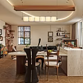 Modern Open Concept Dining and Living Room With Pendant Lights Dining Table and Kitchen Island