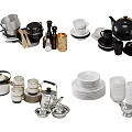 Complete Tableware Set Featuring Pots Cups Plates Teapot Bowls And Spice Jars 3d model