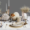 Luxury Tableware Set With Golden And White Plates Wine Glasses Napkins And Decorative Blueberries