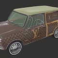 Vintage Compact Car With Louis Vuitton Monogram Pattern Brown Body And Light Green Roof